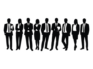 A group of diverse business professionals standing together as black silhouettes