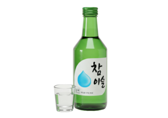Isolated Korean Soju Bottle with Shot Glass on White Background
