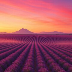 Vibrant Lavender Field Under a Sunset Sky