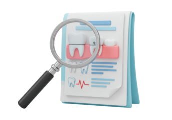 Isolated Magnifying Glass over Dental Chart and Teeth 3D Icon