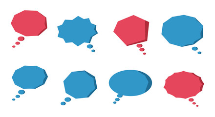 Collection of Geometric Speech Bubbles in Blue and Red on White Background