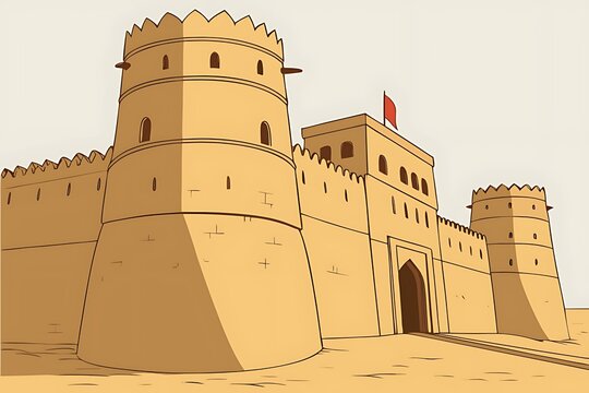 Illustration of a tan colored desert fort view