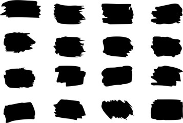 Black Paint Brush Strokes Set or Ink Splatter on white background. Trendy modern graphic design banner story post, social media, event poster, greeting card, celebration, flyer, party or invitation.