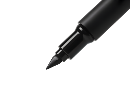 Black marker with a conical tip for writing and drawing, close-up on transparent background