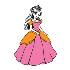 Fototapeta premium Princess girl in ball gown vector design concept illustration.