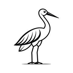 Elegant minimalist professional line art illustration of a white stork bird in flight for modern design projects