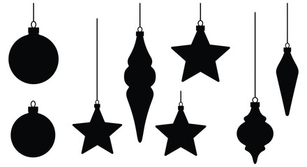 Silhouetted Christmas Ornaments Hanging on Strings for Holiday Decorations and Celebrations