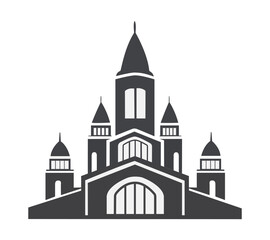 An elegant gothic-style building vector icon, representing a church, cathedral, or a historic landmark for travel and architecture projects.