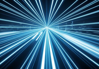 Abstract Blue Light Trails Converging Toward a Central Point Representing Speed and Connectivity in a Modern Digital World