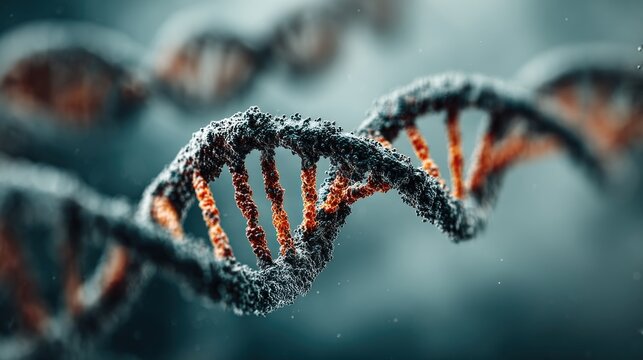 Detailed illustration of two elongated circles with yellow DNA strands on isolated blue background, double exposure effect showing hereditary traits from father’s side