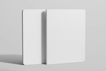 blank front and back view cover preschool children book letter page size rounded corner textured paper realistic mockup template isolated 3d render