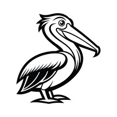 Professional vector illustration of a pelican with its beak open in a dynamic pose