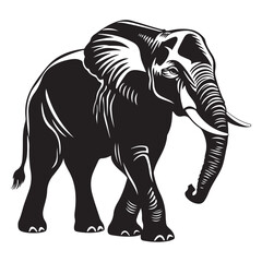 Fototapeta premium Black silhouette of an African elephant with tusks in side view vector illustration