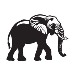 Obraz premium Black silhouette of an African elephant with tusks in side view vector illustration