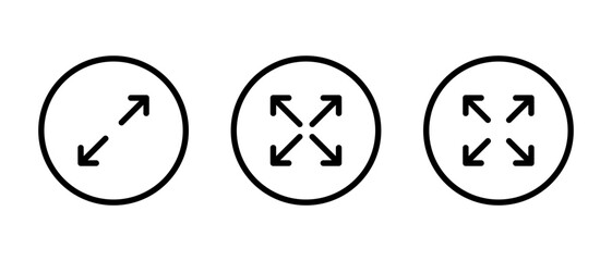 Expand and full screen icon set. Maximize display button symbol in circular outline