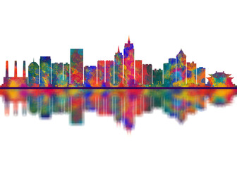 Obraz premium Baoding China Skyline. Cityscape Skyscraper Buildings Landscape City Downtown Abstract Landmarks Travel Art