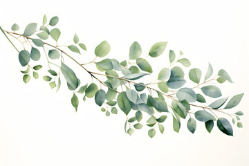 Fototapeta premium Delicate watercolor painting of eucalyptus branches with soft green leaves