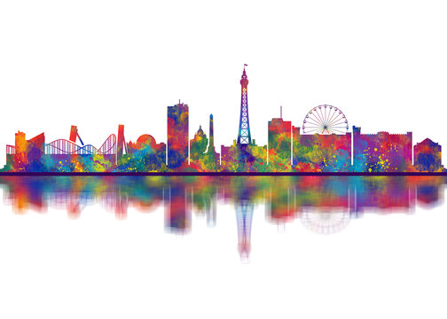 Blackpool England Skyline. Cityscape Skyscraper Buildings Landscape City Downtown Abstract Landmarks Travel Art