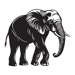 Fototapeta premium Black silhouette of an African elephant with tusks in side view vector illustration
