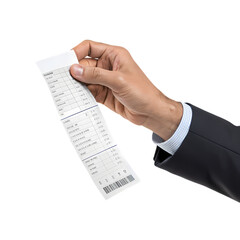 Closeup of a Hand Holding a Receipt Against a Black Background