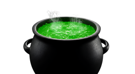 Bubbling green potion in a black cauldron