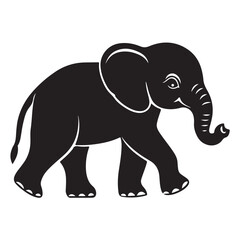 Obraz premium Black silhouette of an African elephant with tusks in side view vector illustration