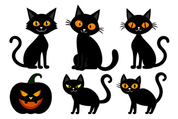 halloween cat silhouette set, halloween cat black vector
