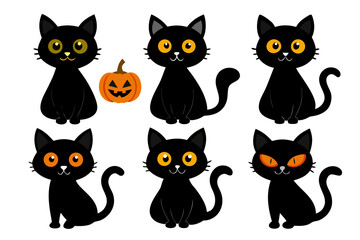 halloween cat silhouette set, halloween cat black vector
