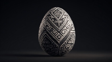 Intricate patterned egg with striking dark background exhibiting artistic craftsmanship and attention to detail