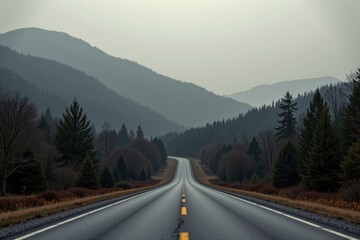 Fototapeta premium Mountain road leading to scenic peaks surrounded by nature.