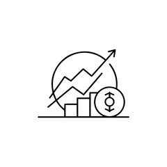 Financial Growth Icon with Bar Graph Arrow and Currency Symbol.