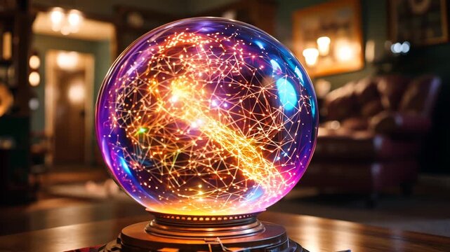 magic crystal ball with resting on table radiating light for promising mystical insights into future enchanting glow divination fantasy psychic ethereal concept