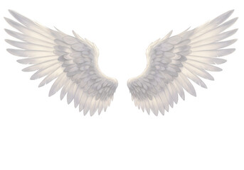 A pair of majestic white angel wings, isolated on a transparent background, symbolizing purity, grace, and divine intervention