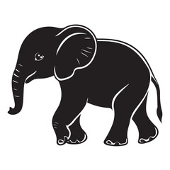 Obraz premium Black silhouette of an African elephant with tusks in side view vector illustration