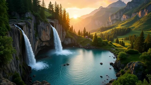 Waterfall ij forest lake