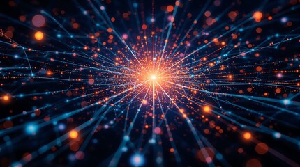 Dynamic data network visualization with glowing connections representing innovation and technology