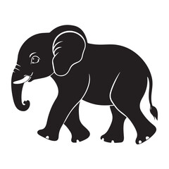 Obraz premium Black silhouette of an African elephant with tusks in side view vector illustration