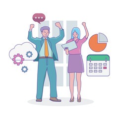 Business people teamwork over white background. Vector illustration in a flat style
