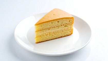 Slice of layered cake on white plate