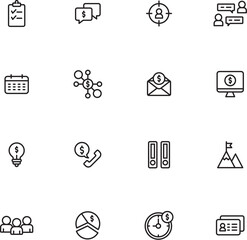 Minimal Line Teamwork and Business Finance Icon Set – Vector Outline Design