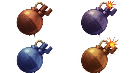 Cartoon bombs with different colors