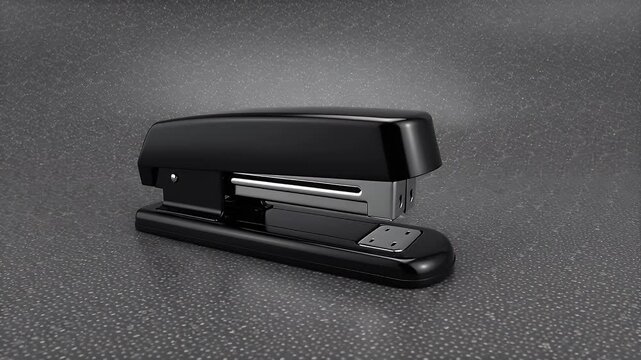 Black stapler on textured gray surface for office use  