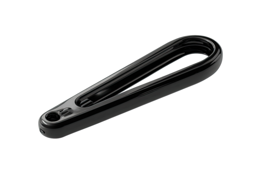 Black, elongated, curved lever with a loop