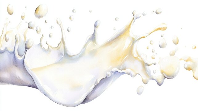 Streaming milk splash frozen mid-splash, silky smooth texture emphasized, classic imagery for dairy products