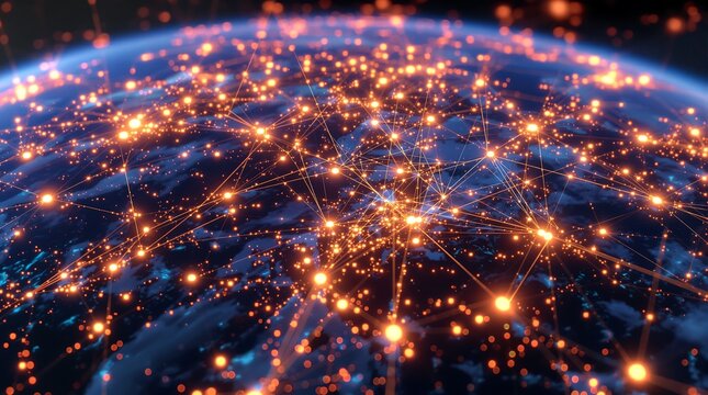 Global network connections illuminate the Earth, symbolizing innovation and digital transformation - Powered by Adobe