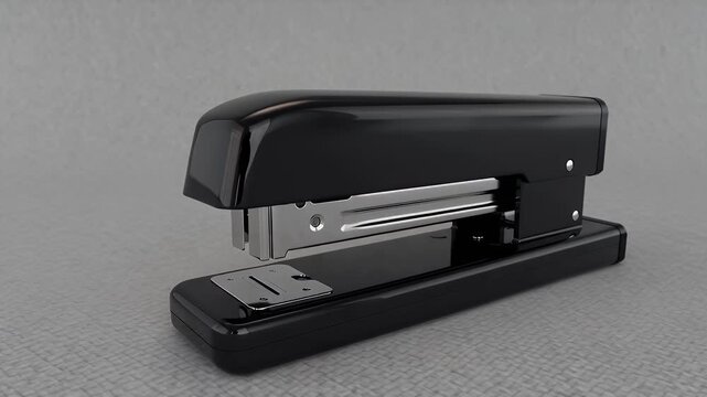 Black stapler on grey background for office supplies imagery  