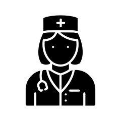Simple Black and White Icon of a Female Nurse.