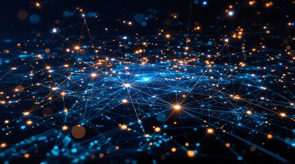 Obraz premium Dynamic digital network of interconnected data points, perfect for tech innovation and AI concepts