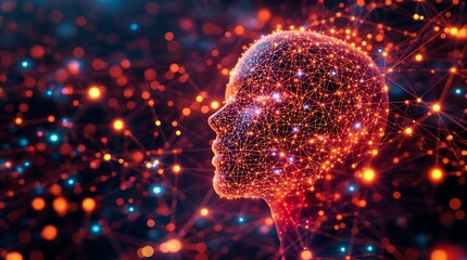 Stunning digital human head with glowing network connections representing AI and the future