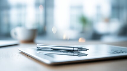 Silver Pen on Tablet with Blurred Background